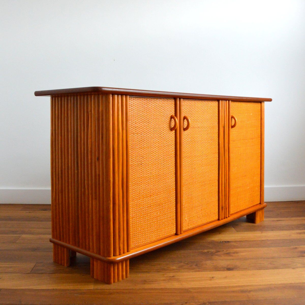 Enfilade / buffet wood and rattan vintage 1970s