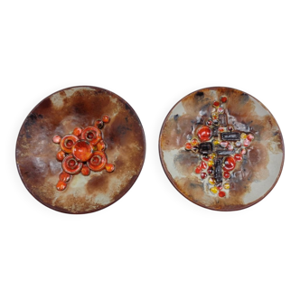 Vintage ceramic mushroom plates from Ruscha, 1970s, set of 2.