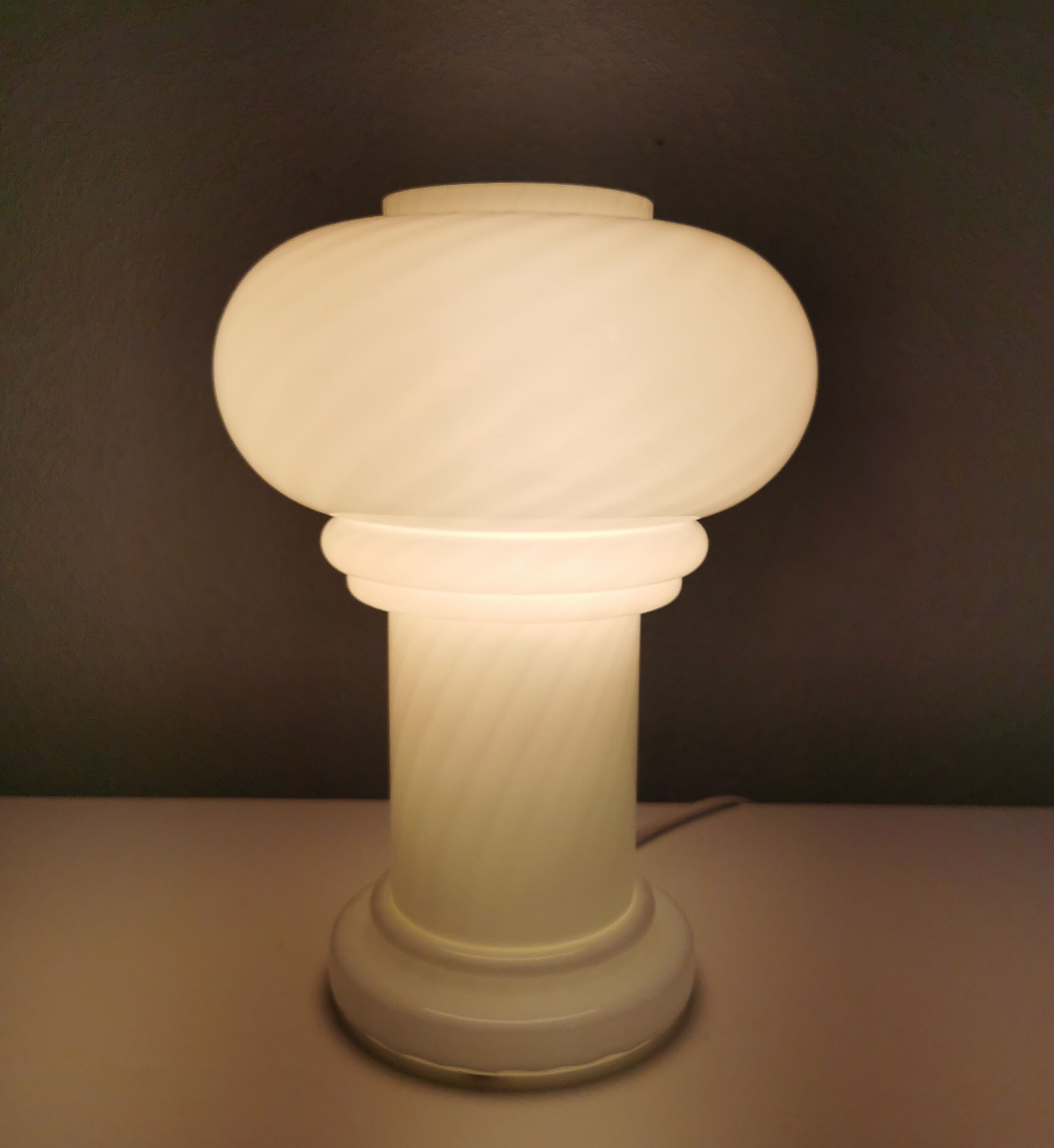 Set of 2 white glass mushroom table lamps, eighties