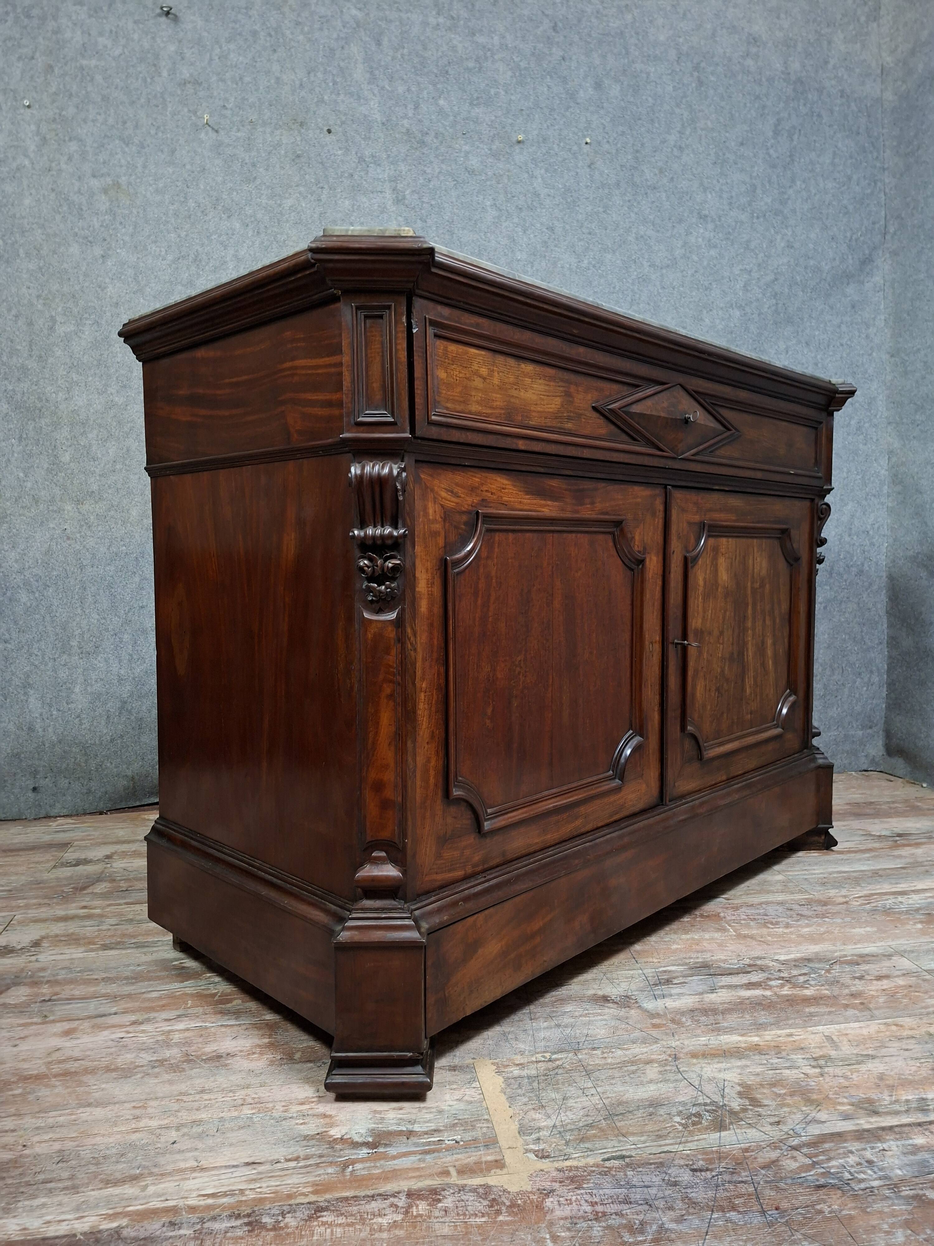 writing desk forming a secretary with a drop-down flap, in mahogany and veneer