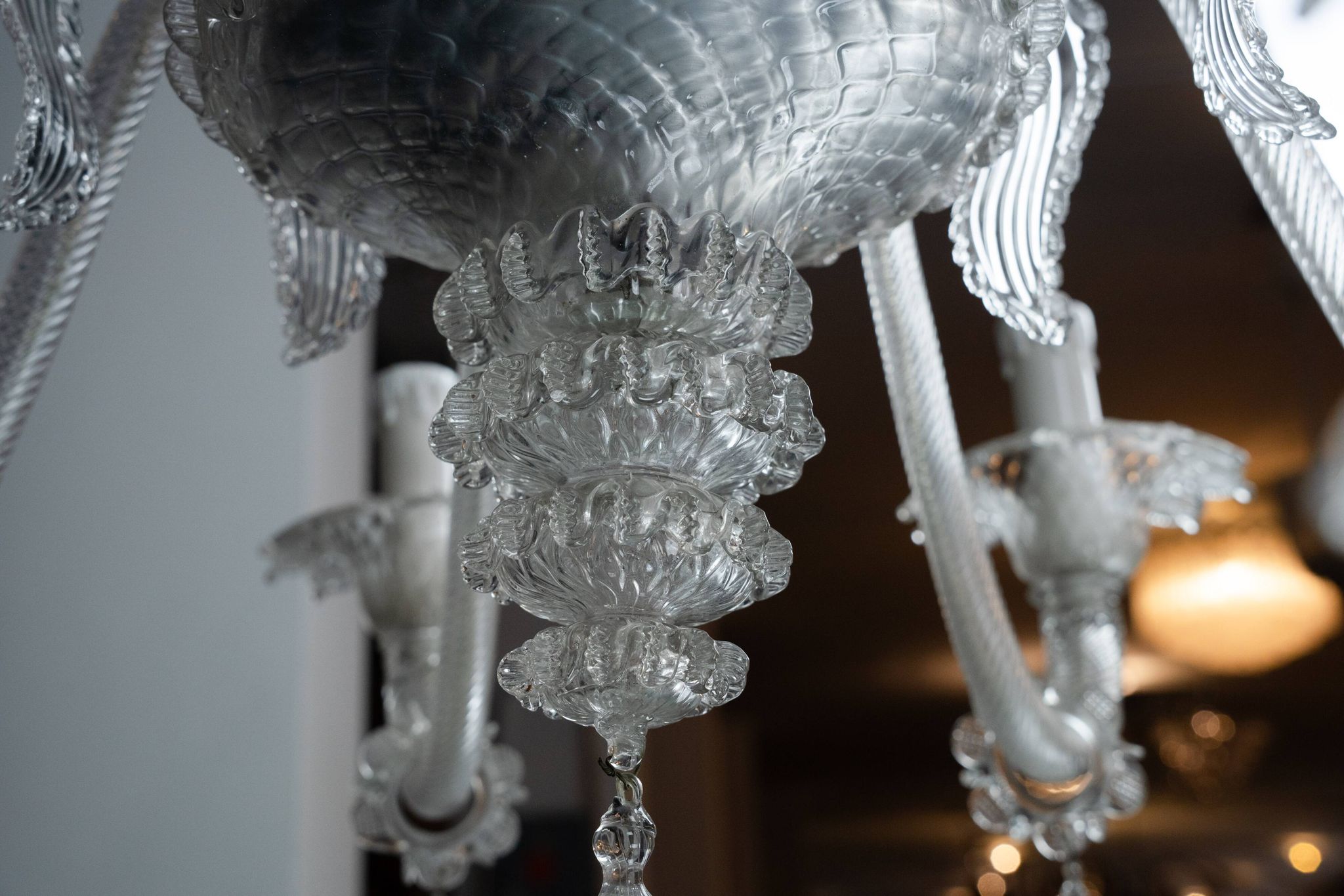 1940s Vintage Murano Clear Glass Chandelier, Classic Italian Art Glass