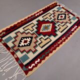 Vintage kilim 166x94 cm wool kelim rug red brown blue beige medium