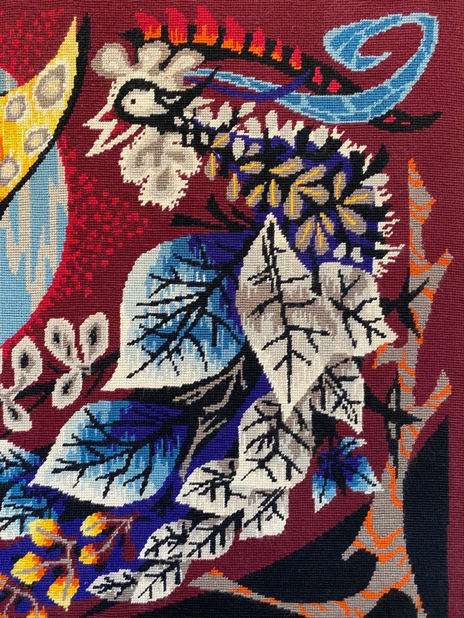 Vintage canvas framed Rooster and Butterfly Jean Lurçat
