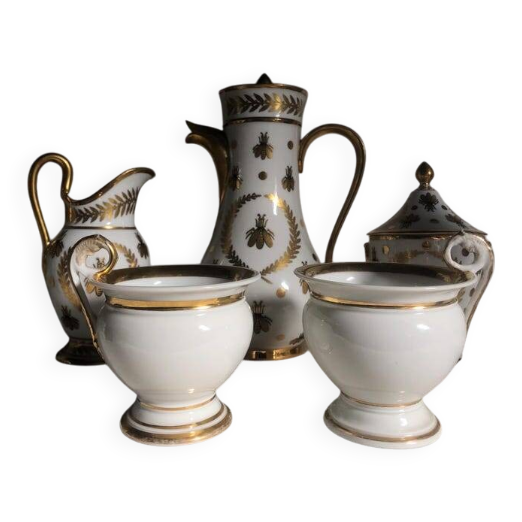 Vintage Limoges Porcelain Chocolate Set: Empire Style, Hand-Painted Bees