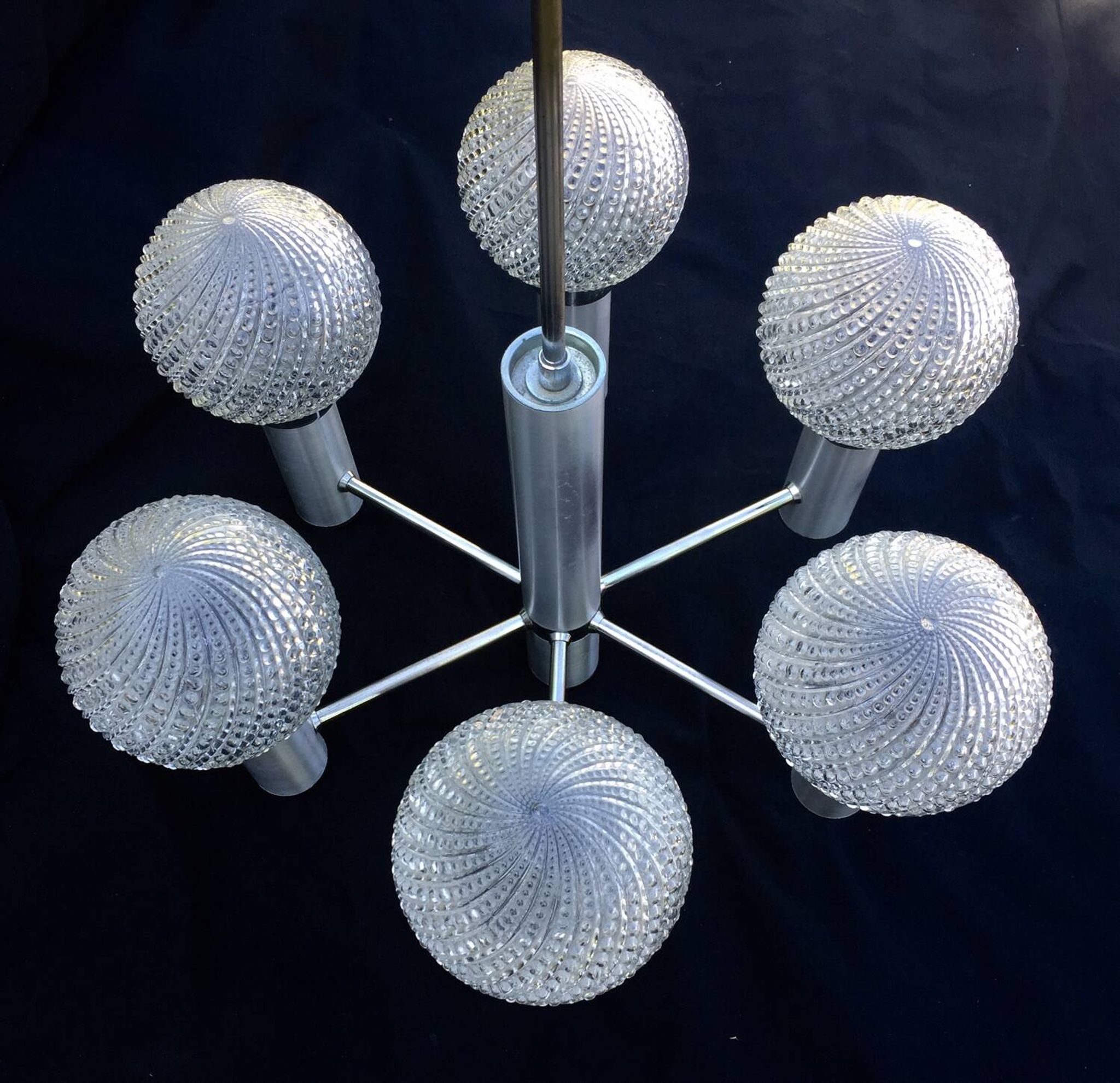 Chandelier metal chrome glass balls space age sputnik midcentury 70s