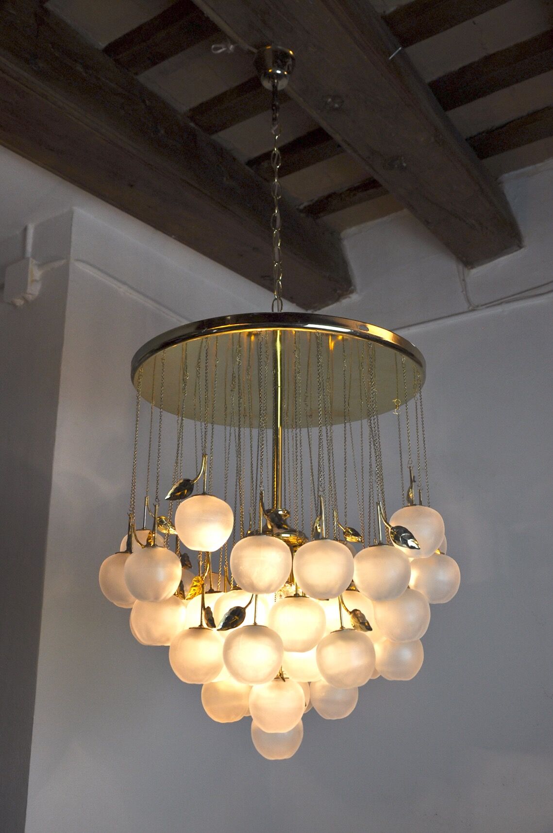Chandelier waterfall Murano Mazzega, murano crystals " pommes ", Italy, 1970