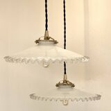 Pair of serrated opaline bistro pendant lights