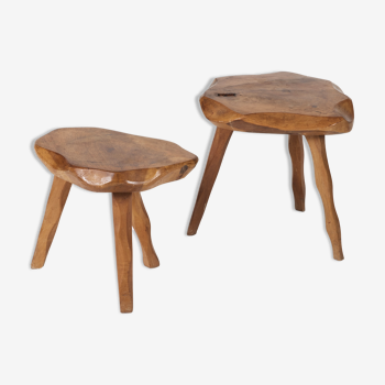 Paire de tabourets tripode brutaliste 1950s