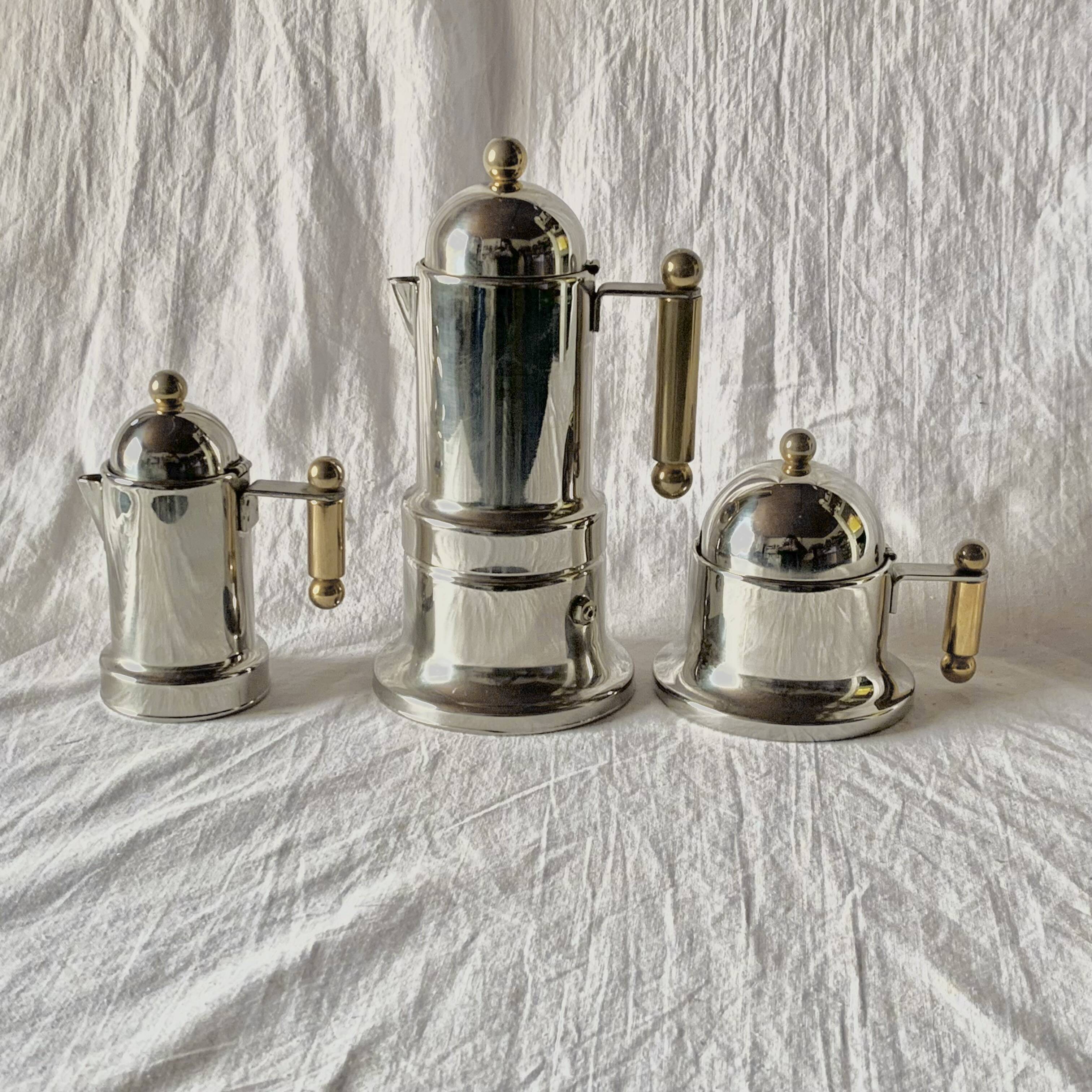 Kontessa VEV Vigano 4-cup Italian coffee maker with sugar bowl and milk jug - 18/10 stainless steel