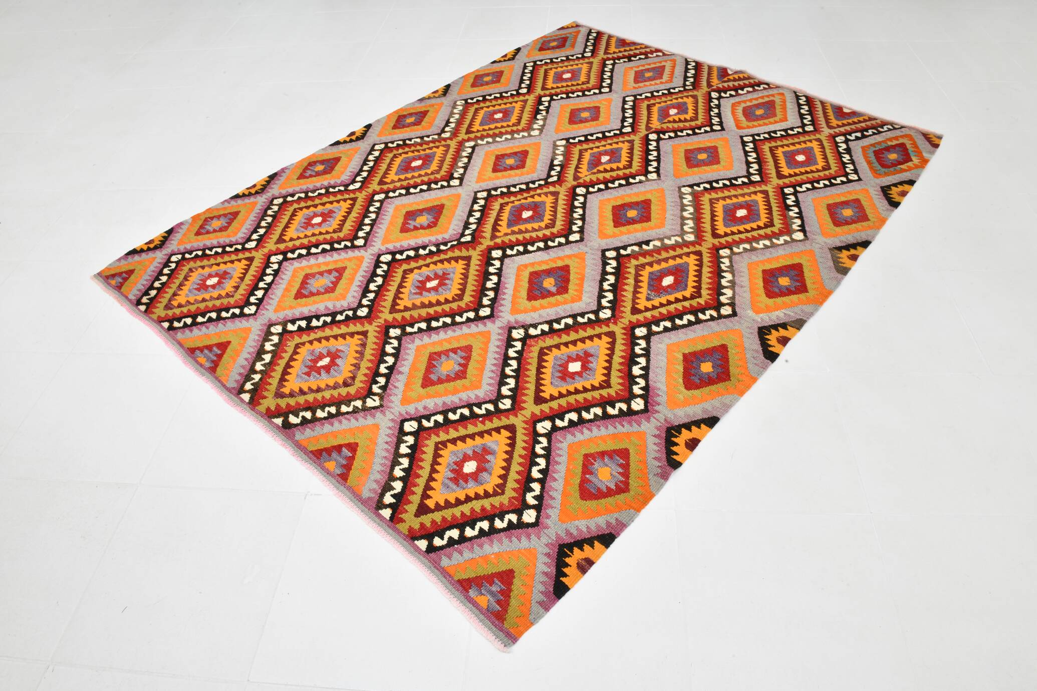 6x8 Multicolor Geometric Style Anatolian Vintage Kilim Rug, 177x236Cm