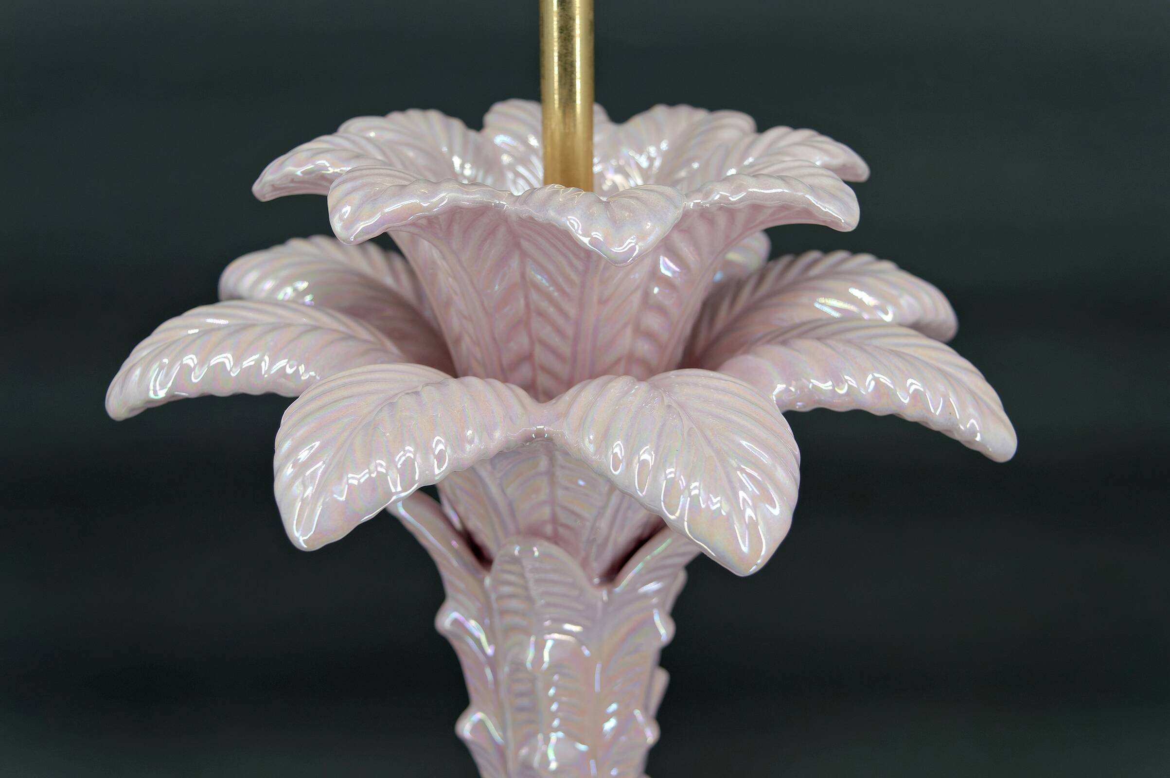 Palm tree lamp in pearly pink ceramic, Italy, circa 1960