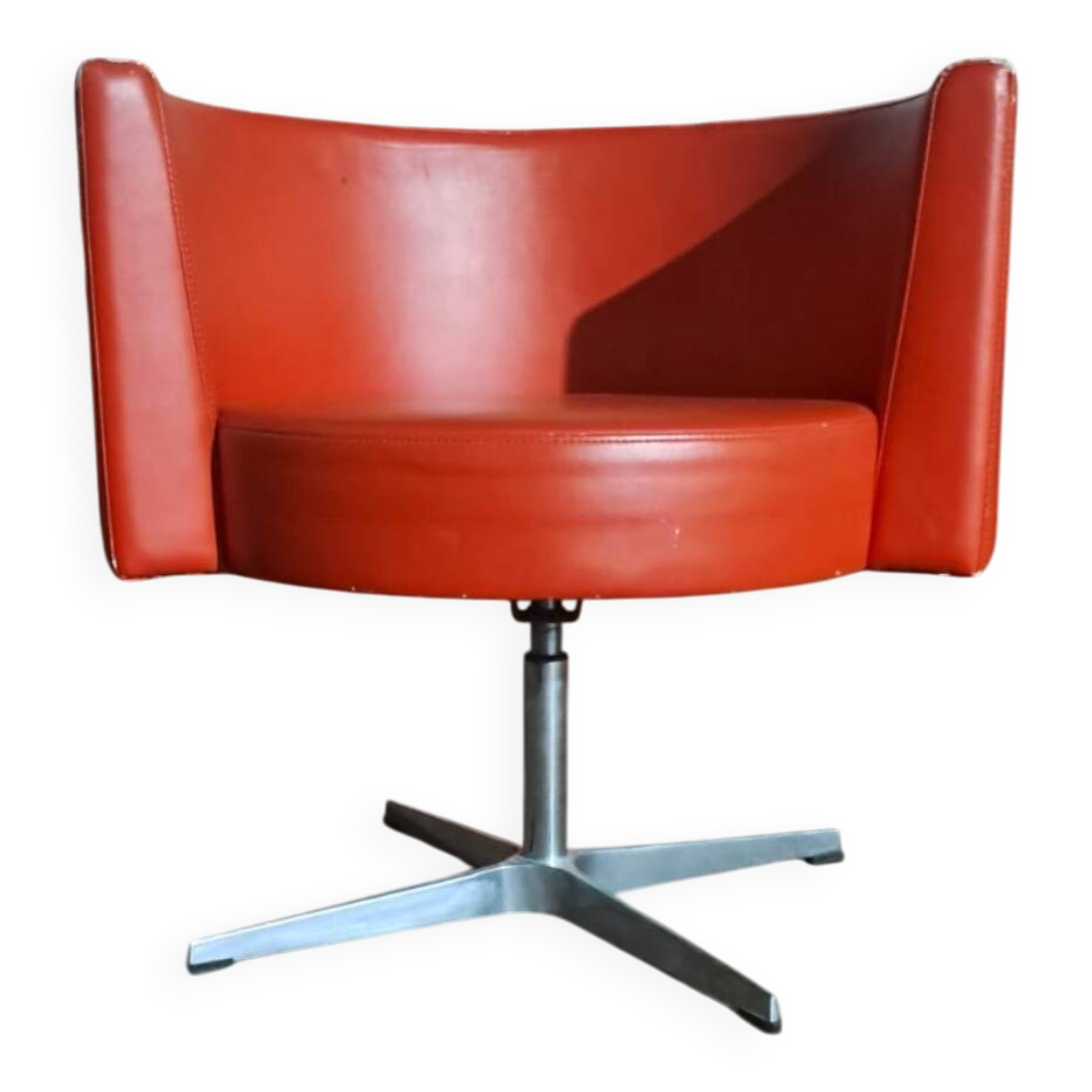 Orange leather armchairs with aluminium cross legs vintage #knoll#vitra#lex