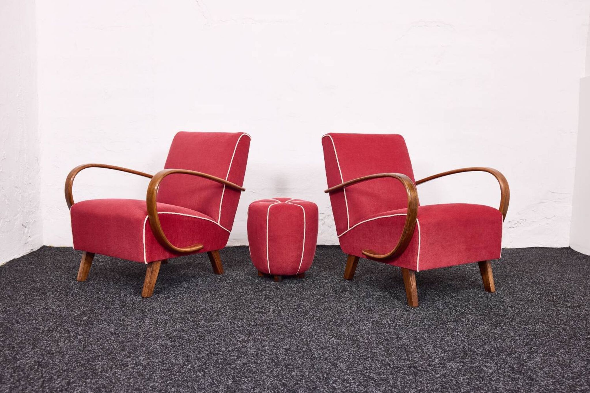 Fauteuils et tabourets Art Déco Jindřich Halabala H-530 années 1940, Up Závody