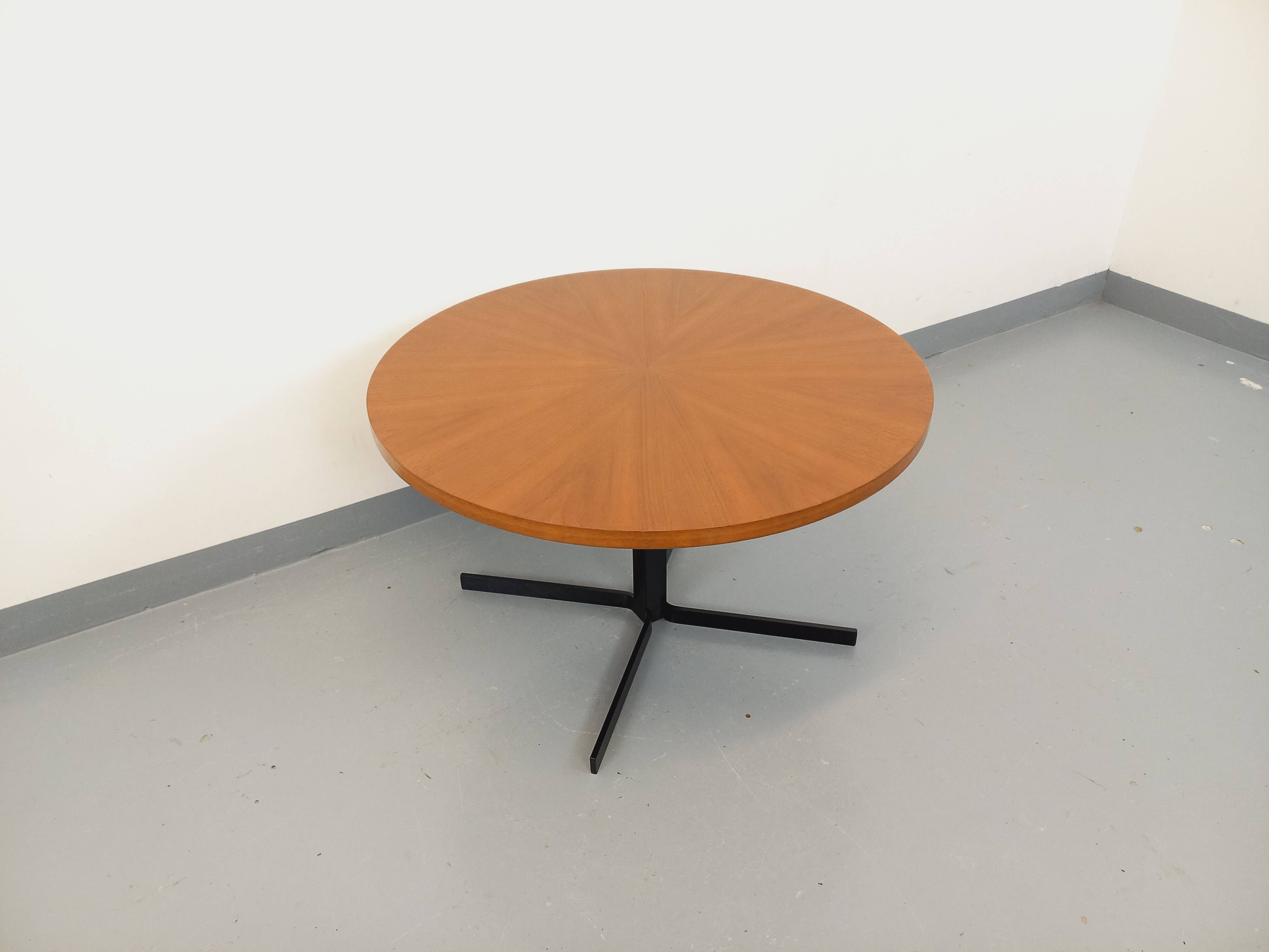 Large round coffee table in vintage Scandinavian style, modular into a table.