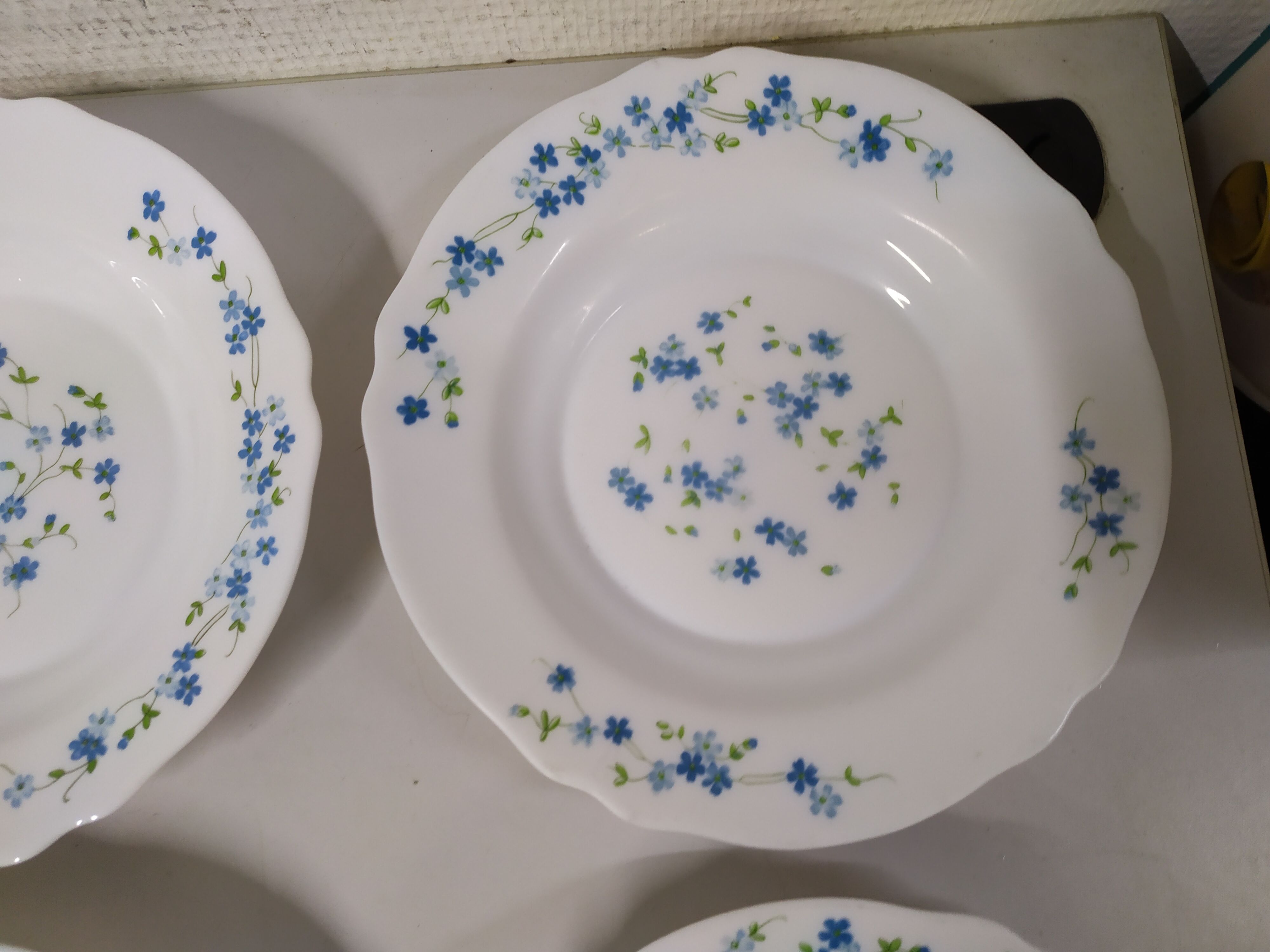 Set de 6 assiettes creuse  Arcopal Véronica myosotis fleur bleu vintage