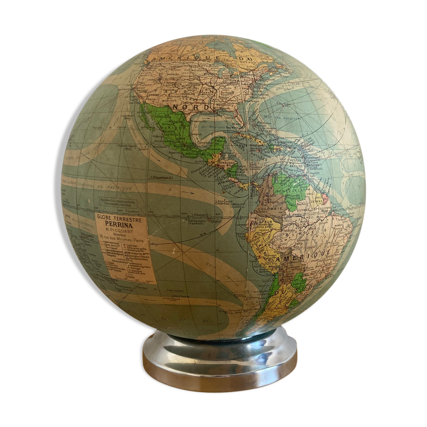 Luminous globe world map in glass Perrina vintage 60s