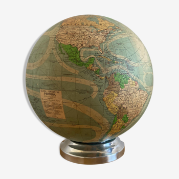 Globe terrestre lumineux mappemonde en verre Perrina vintage années 60