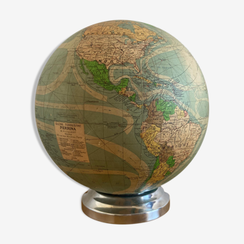 Luminous globe world map in glass Perrina vintage 60s