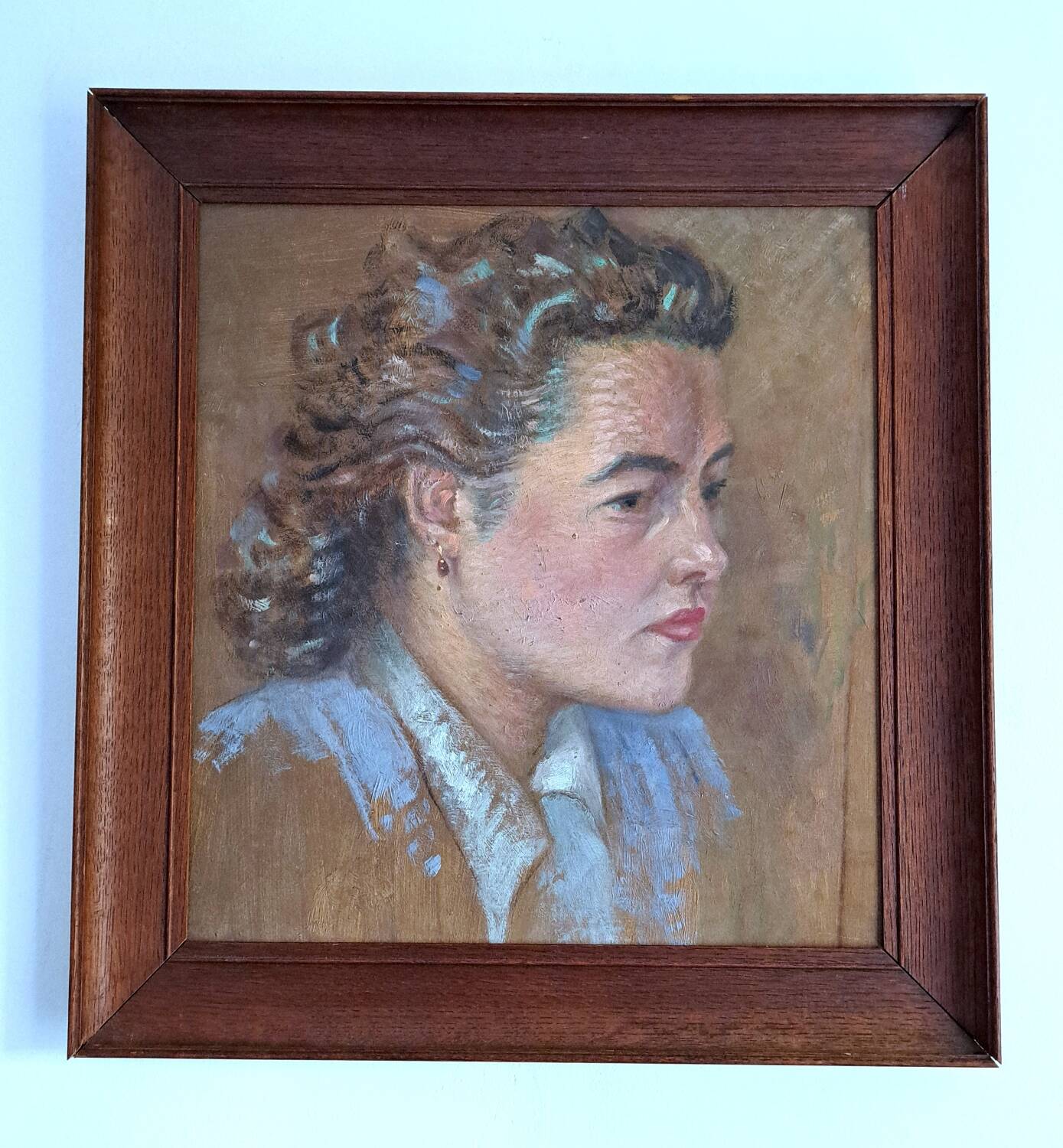 Old painting - Oil on cardboard - portrait of a woman