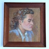 Tableau ancien - Huile sur carton - portrait de femme