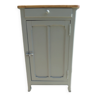 Vintage Parisian cupboard with 1 door, 1 drawer, re-enchanted in grey-green.