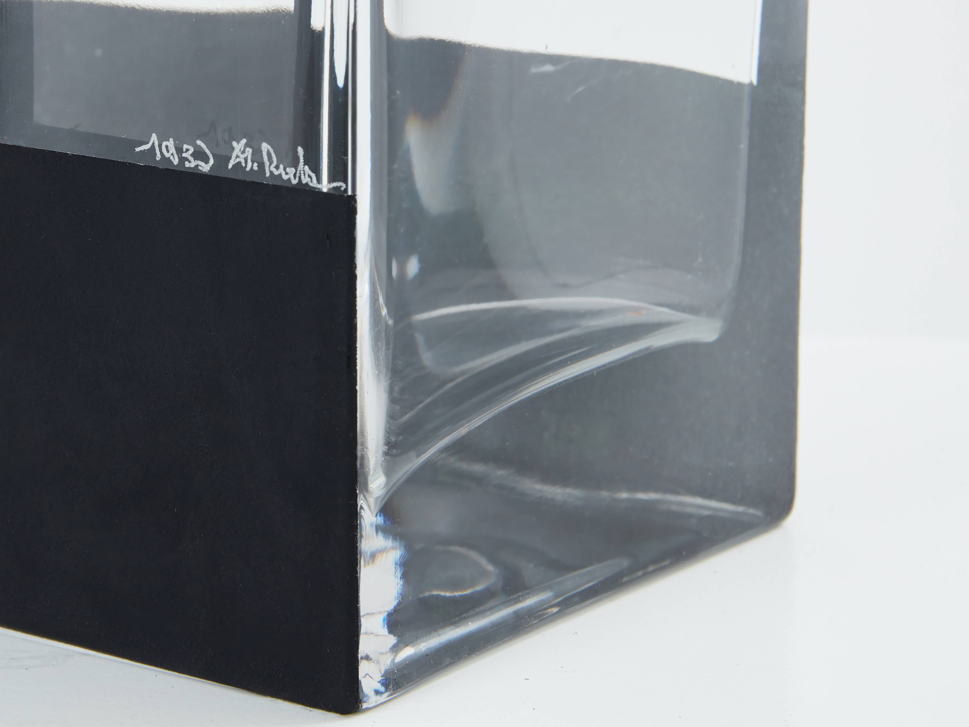 Large Art Deco vase in black frosted glass signed Anatole Riecke 1932