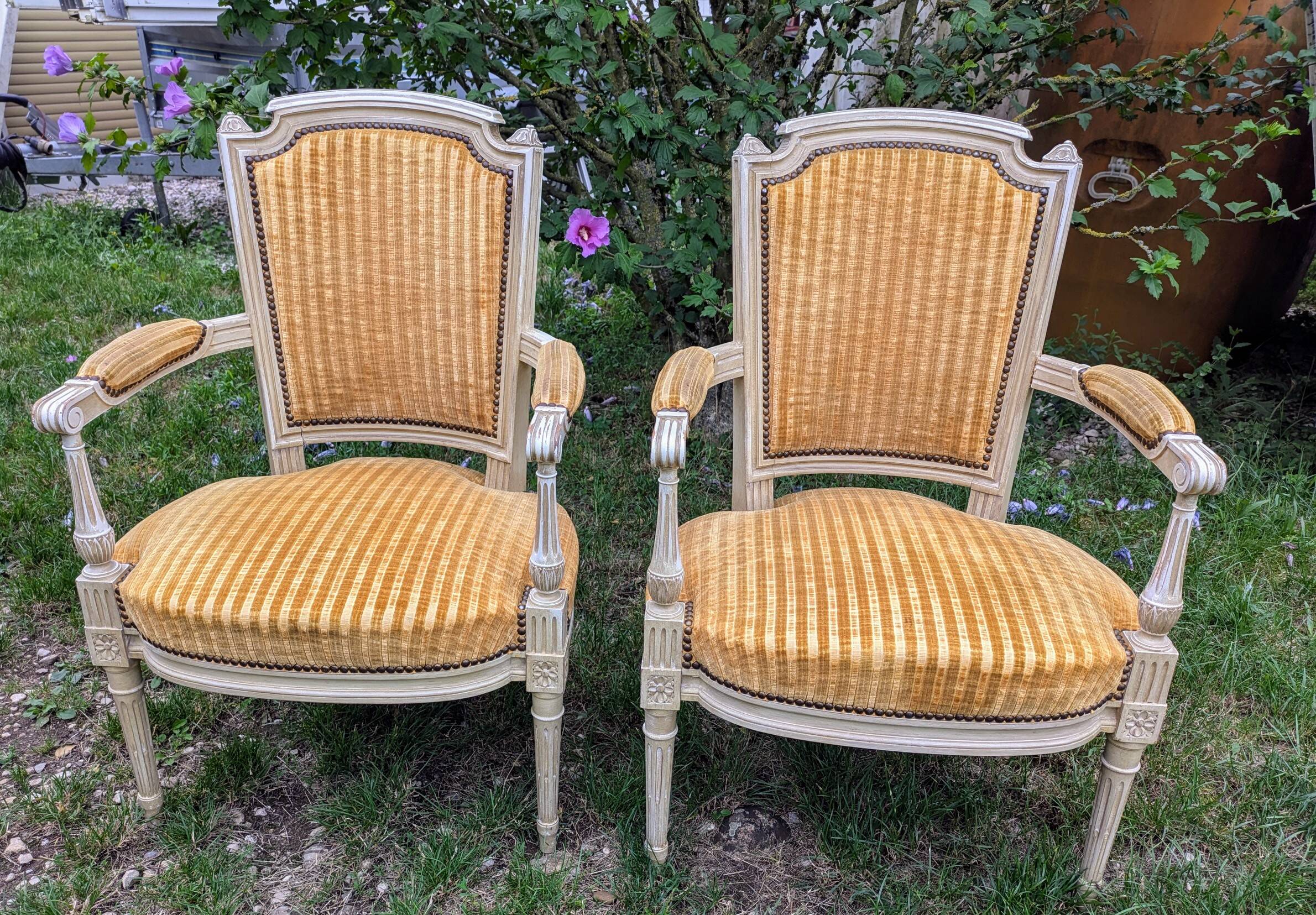 Ensemble Style Louis XVI - fauteuils, bergères et repose pieds