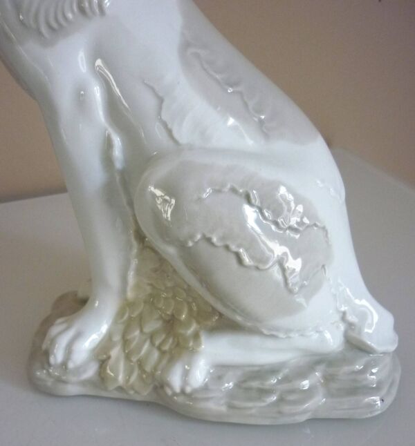 Grande figurine porcelaine, chien, setter, chasse, signée d'Art SA, vintage