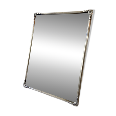 Ancien miroir encadré, verre biseauté et cadre en métal argenté, 1930-1940