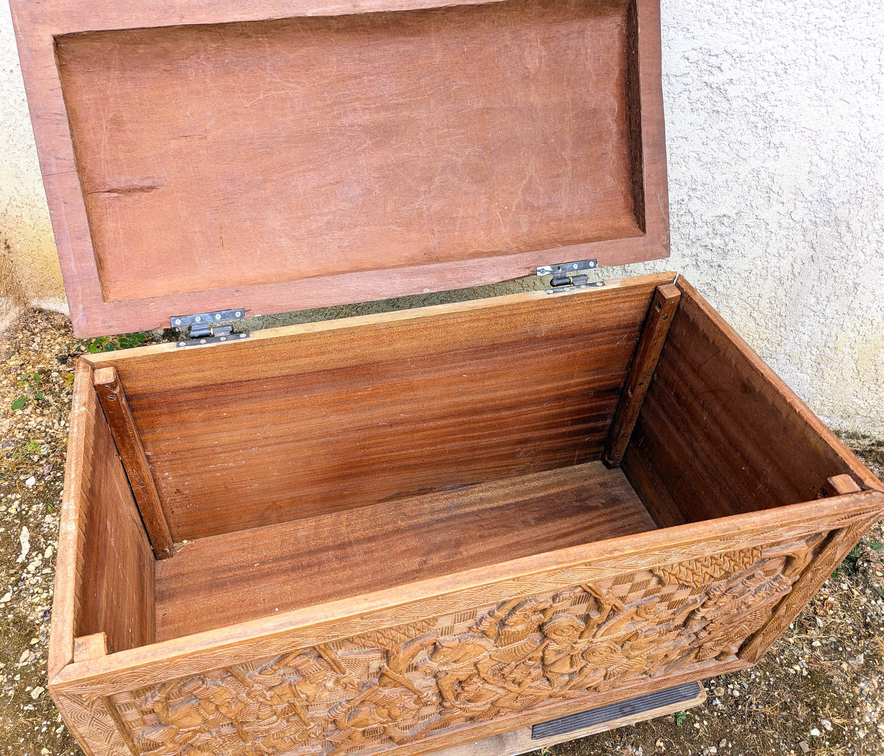 Antique Large Exotic Wood Chest Carved Africa