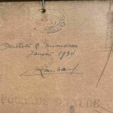 HSP painting "Bouquet of carnations and mimosas" 1934 by Victor RAMBAUD (1902-1996)