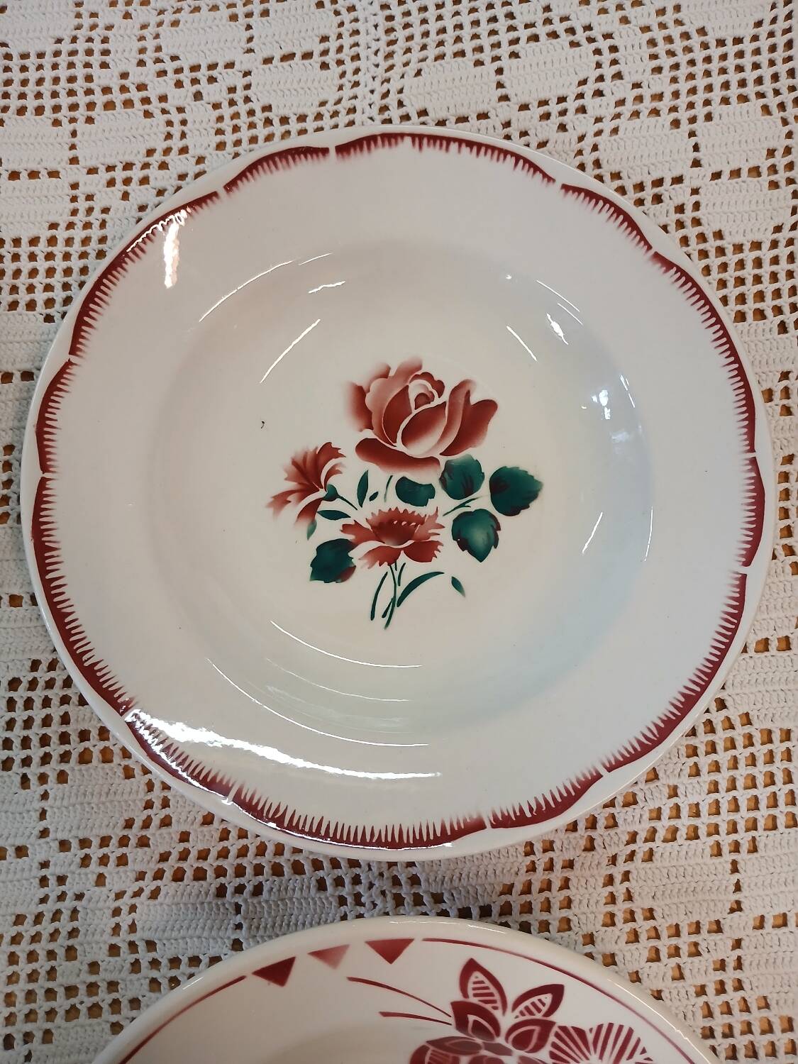 6 mismatched antique soup plates