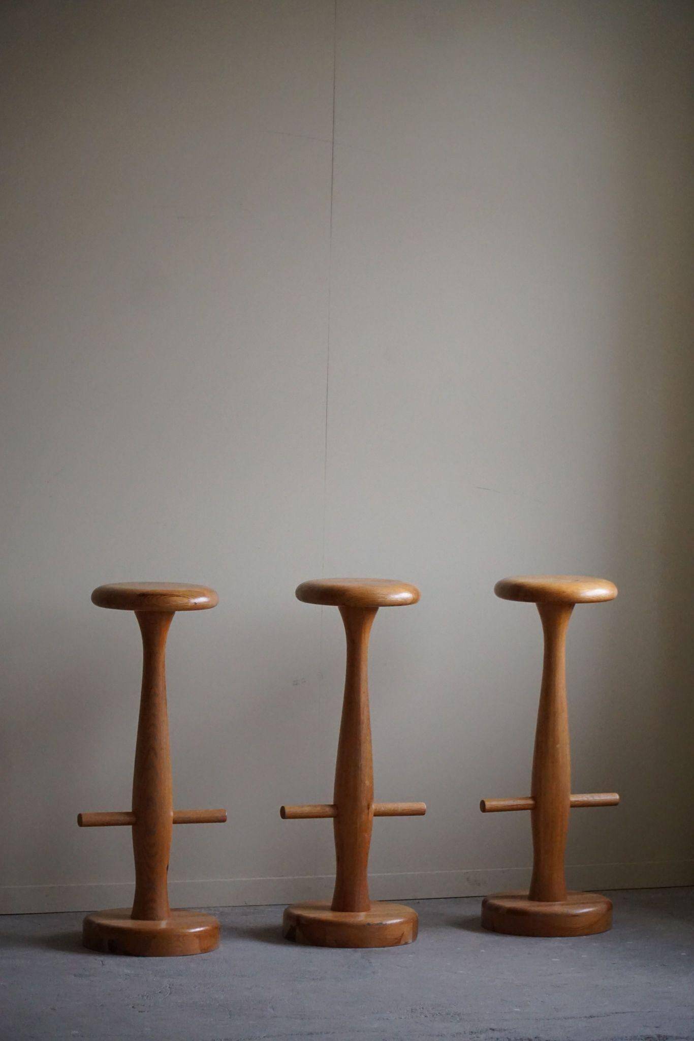 Set of 3 oak bar stools, mid-century Danish modern, Rainer Daumiller, 1960s.