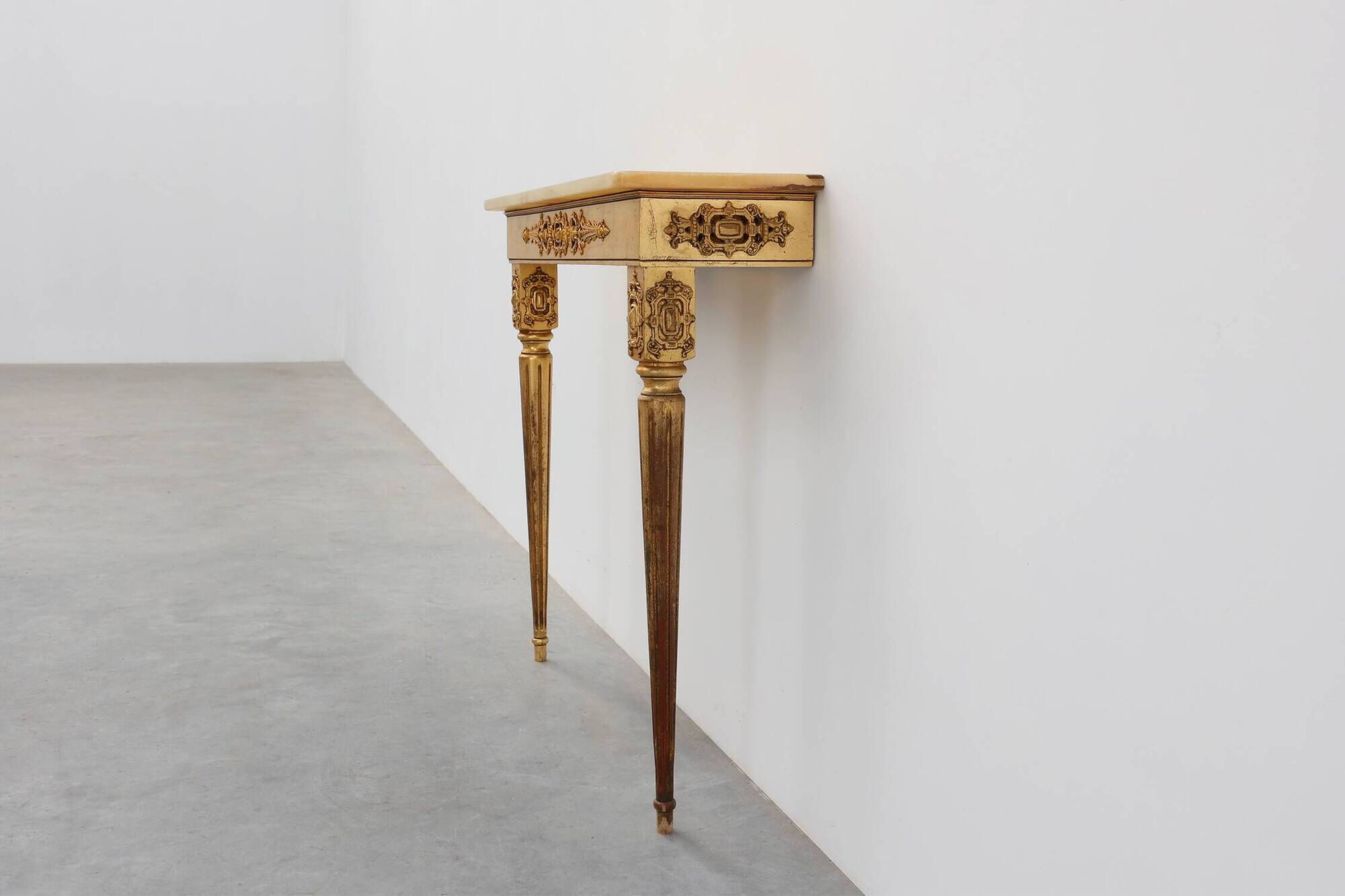 Louis XVI Style Gold-Toned Wall Console with Onyx Marble Top, Italy, 20th C