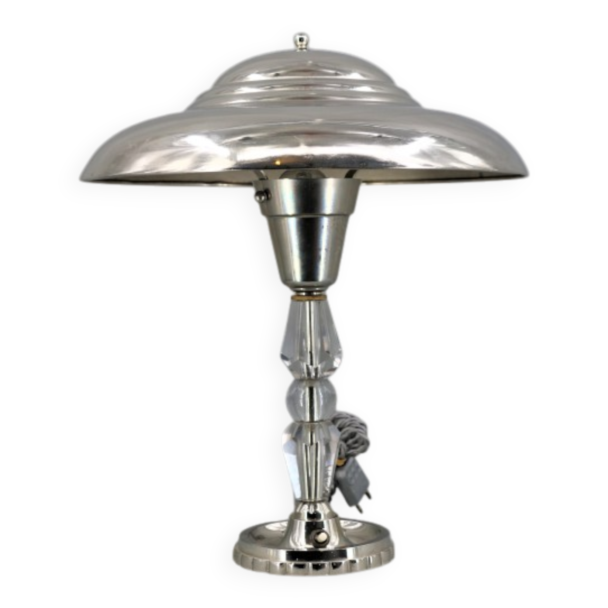 Art Deco Silver Table Lamp in Chrome Brass & Glass