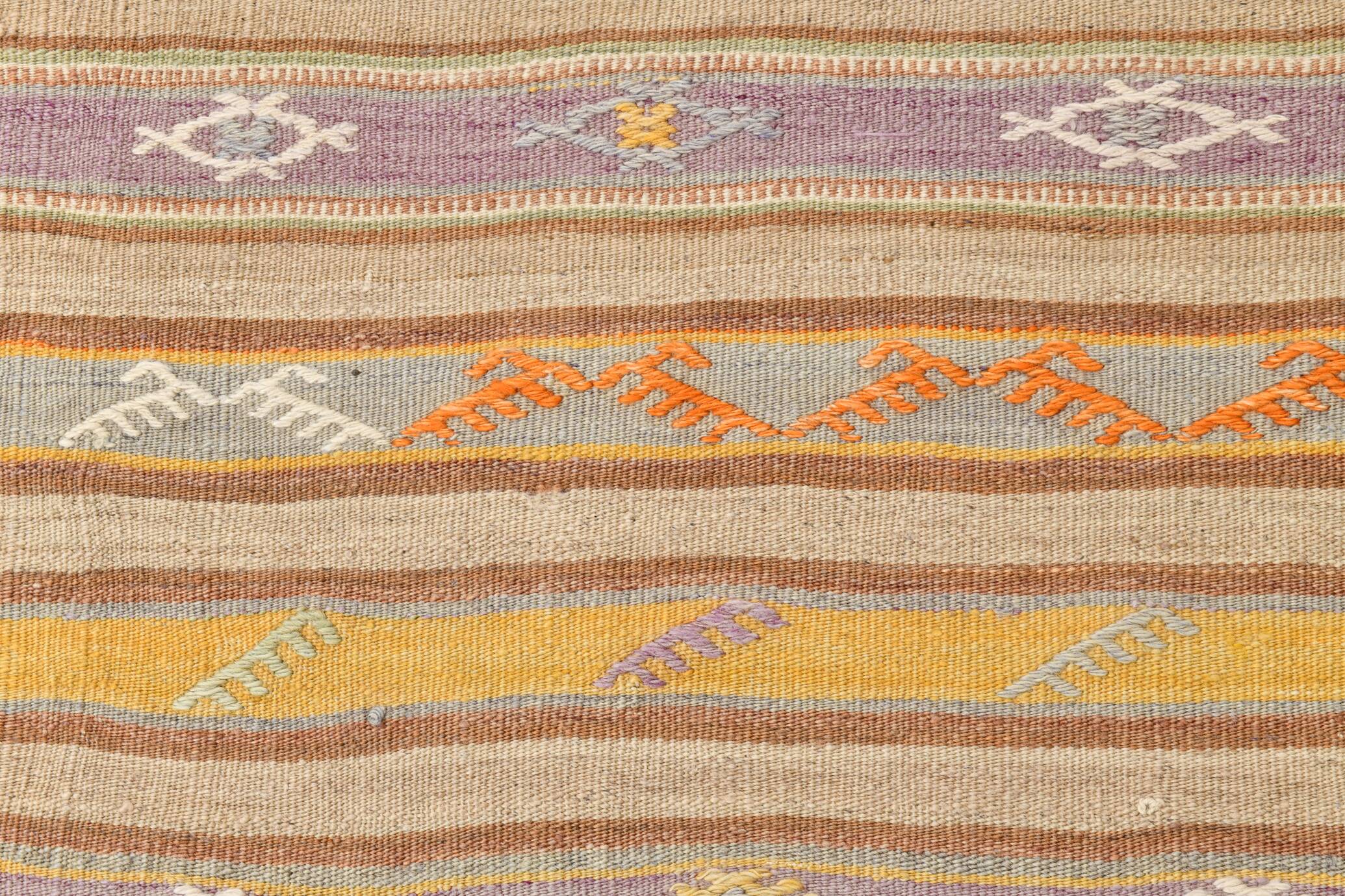 Warm Earth Tones Striped Turkish Kilim Rug, 135x168 Cm