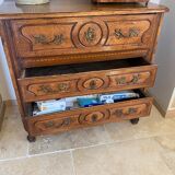 Commode secrétaire époque XIXème en merisier et loupe de frêne