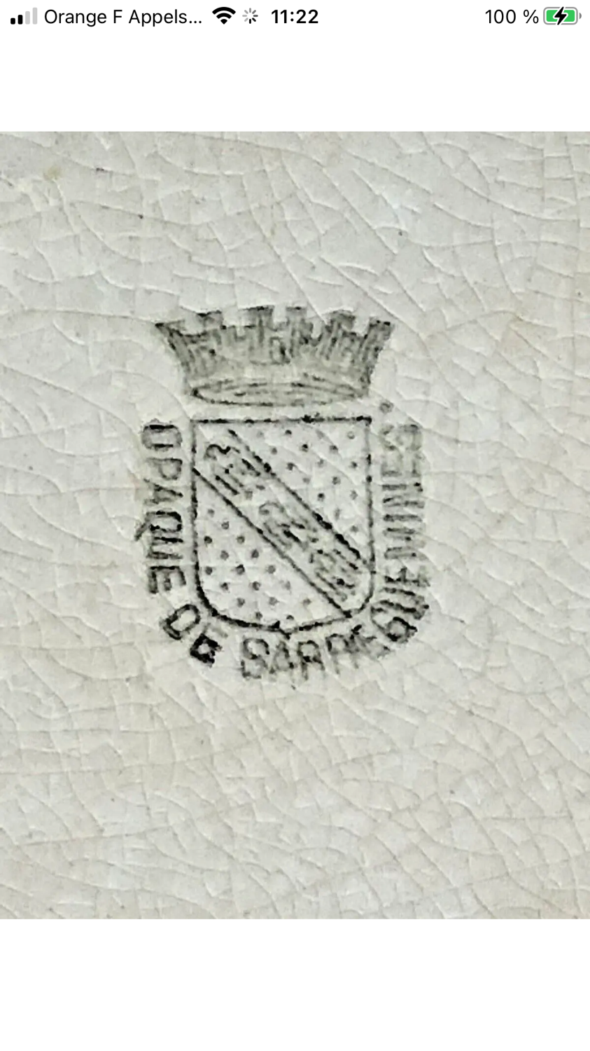 7 dessert plates XIX Sarreguemines stencil decoration