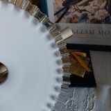 Old lace-edged conical lampshade in opaline