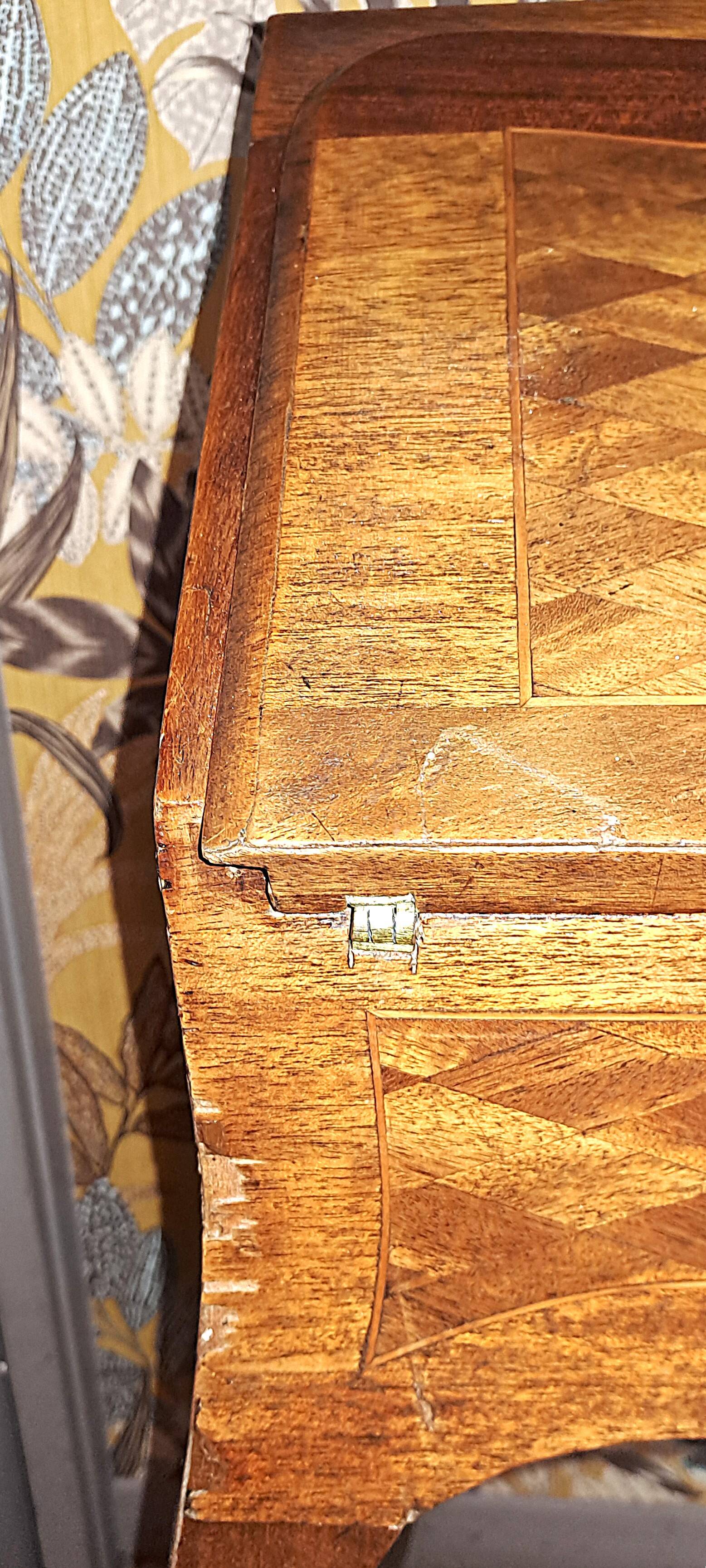 Small 19th century Napoleon III style secretary with folding top and marquetry