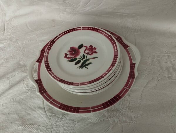 Lot Vintage Sarreguemines & Digoin – Modèle “Dijon”   Plat à Tarte + 8 Assiettes