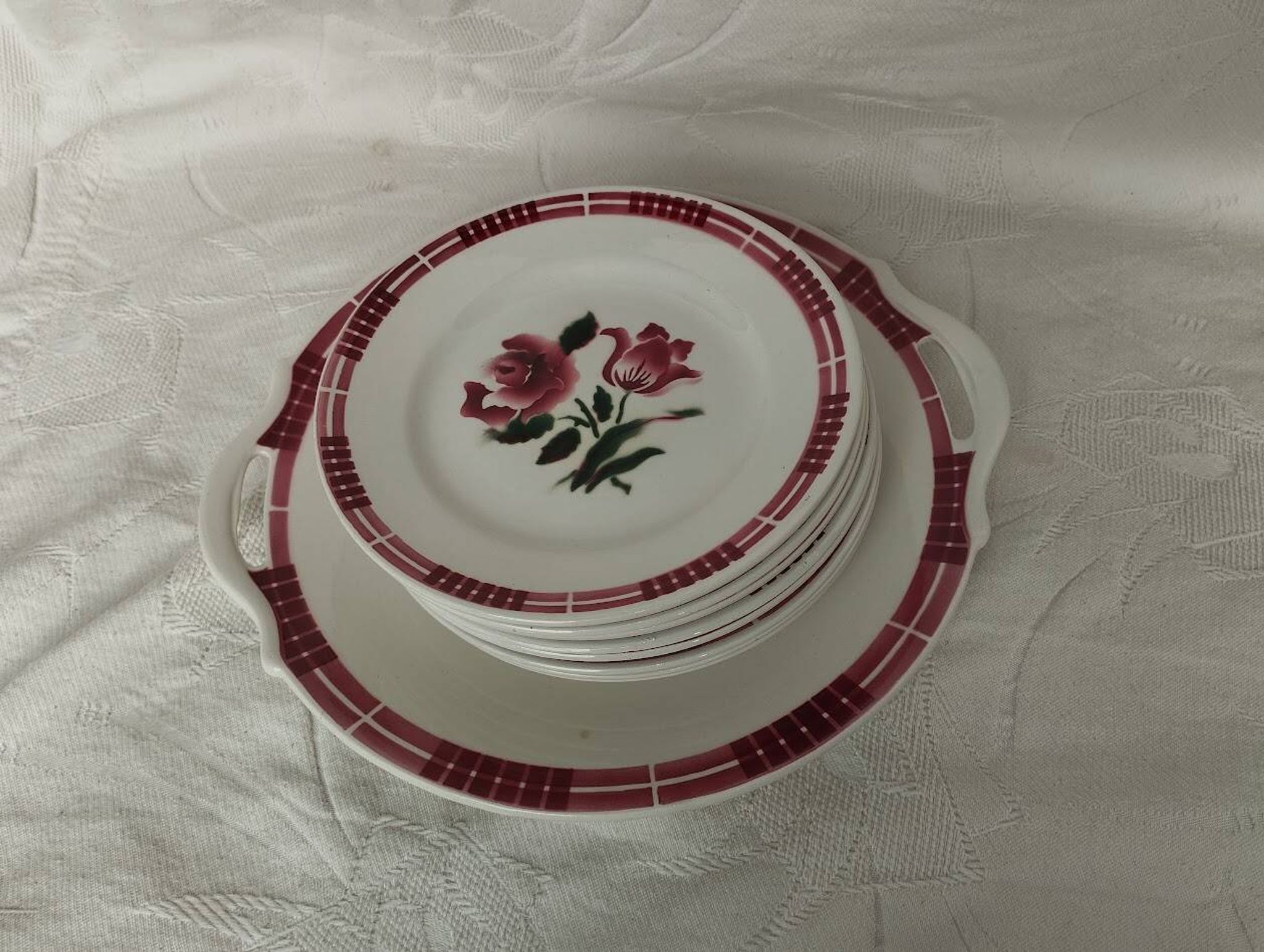 Lot of Vintage Sarreguemines & Digoin – "Dijon" Model | Tart Dish + 8 Plates