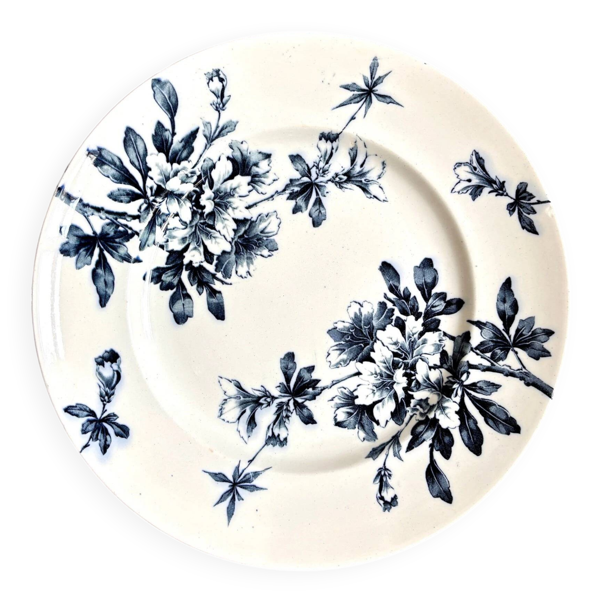 Small round Lunéville dish in blue ironstone, "Azaléa" service