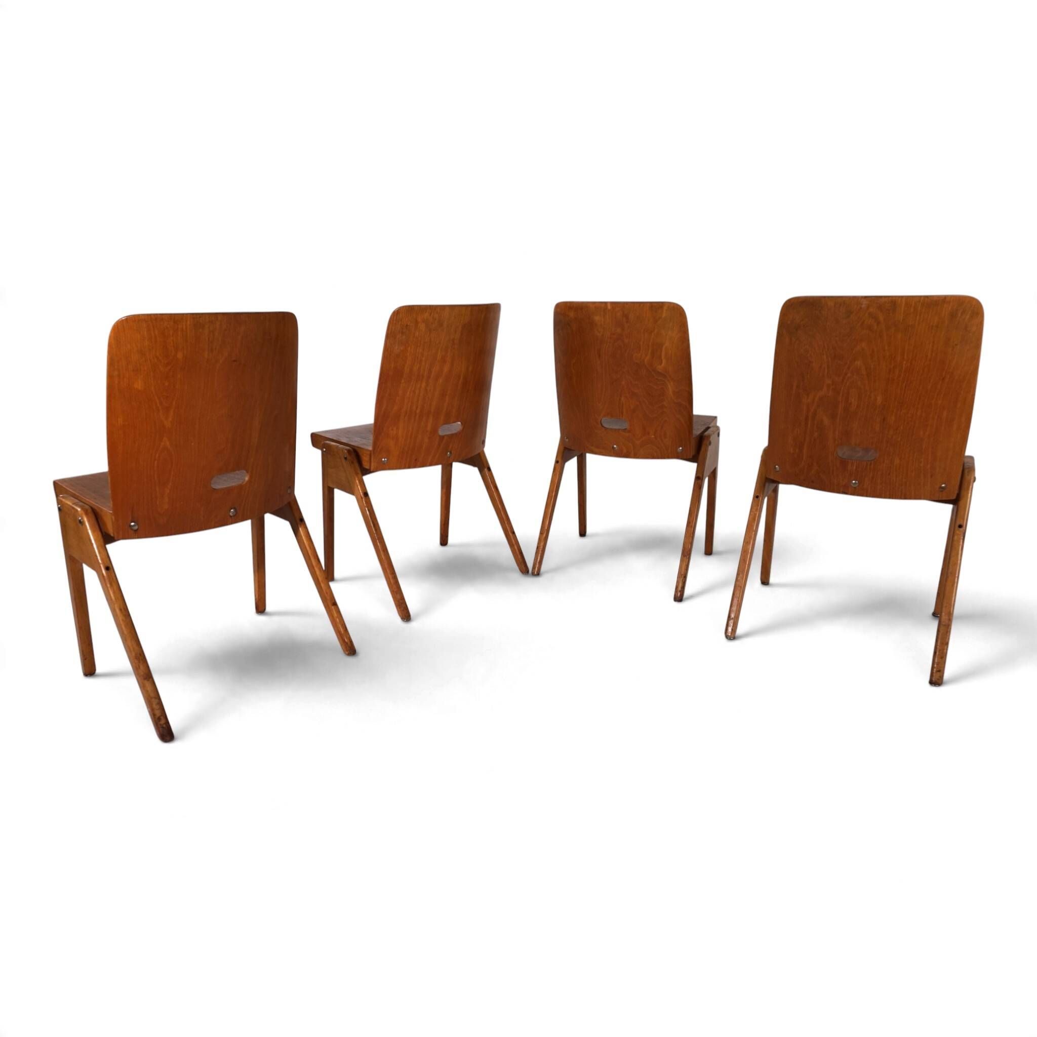 Set of 4 Bauhaus-inspired dining chairs, stackable, 1950