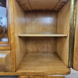 1940s Art Decò dressing table in blond walnut with sliding glass