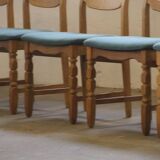 1960s Danish brutalist oak Razorblade dining chairs attributed to Henning Kjærnulf