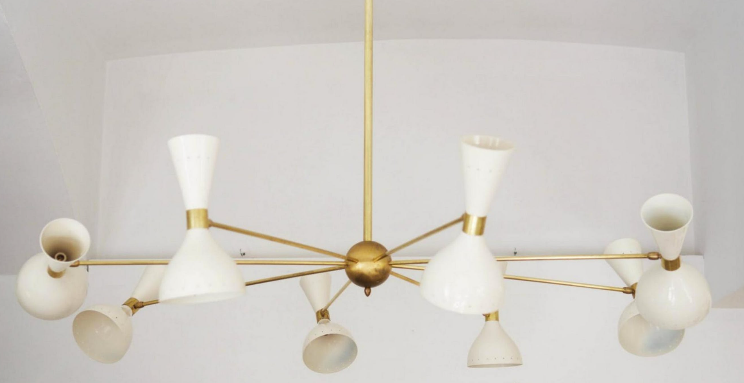 Chandelier italian brass and metal painted white