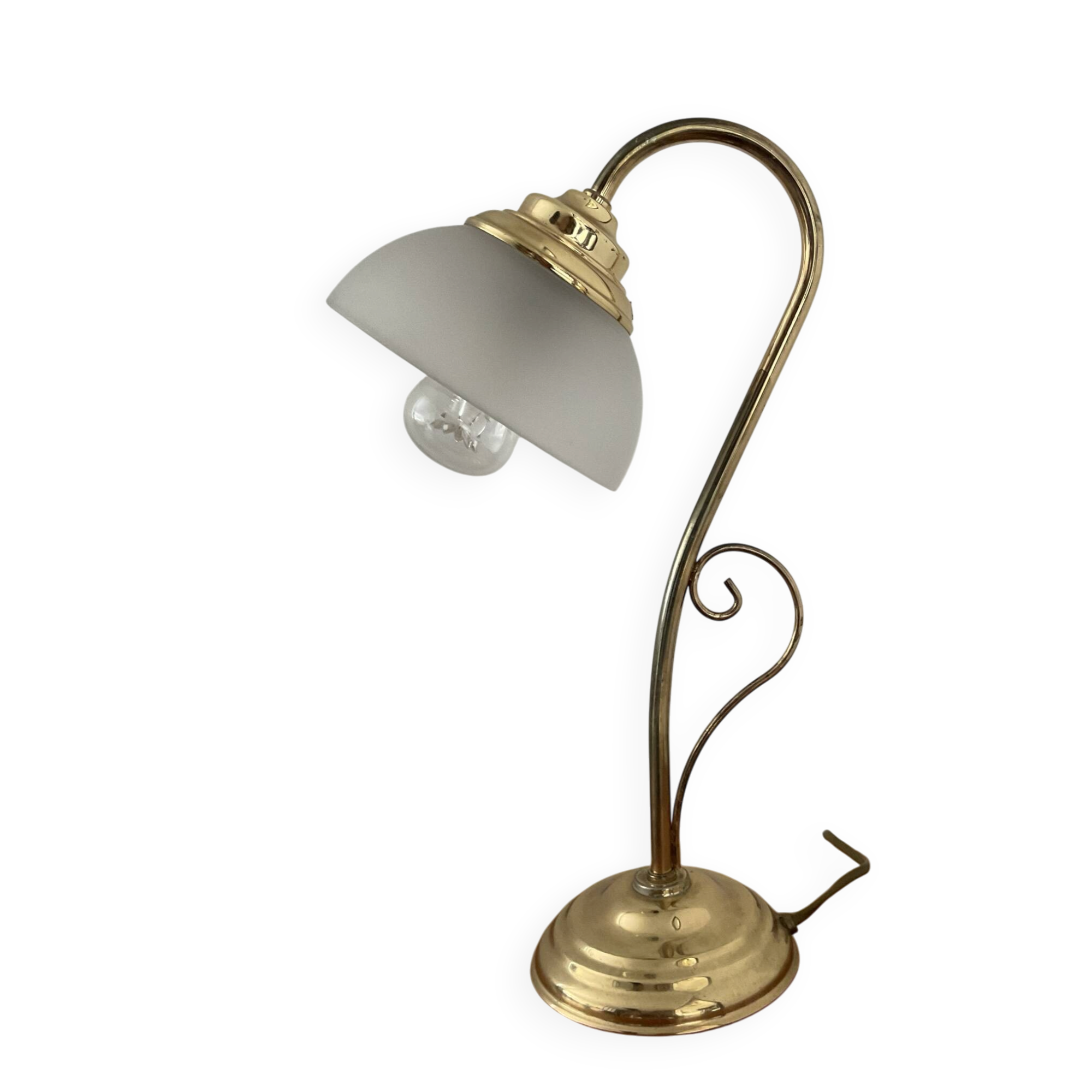 Vintage swan neck lamp in gilded metal and frosted glass