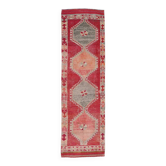 Tapis kilim ancien tons rouges et gris, motifs géométriques turcs,99x343 Cm