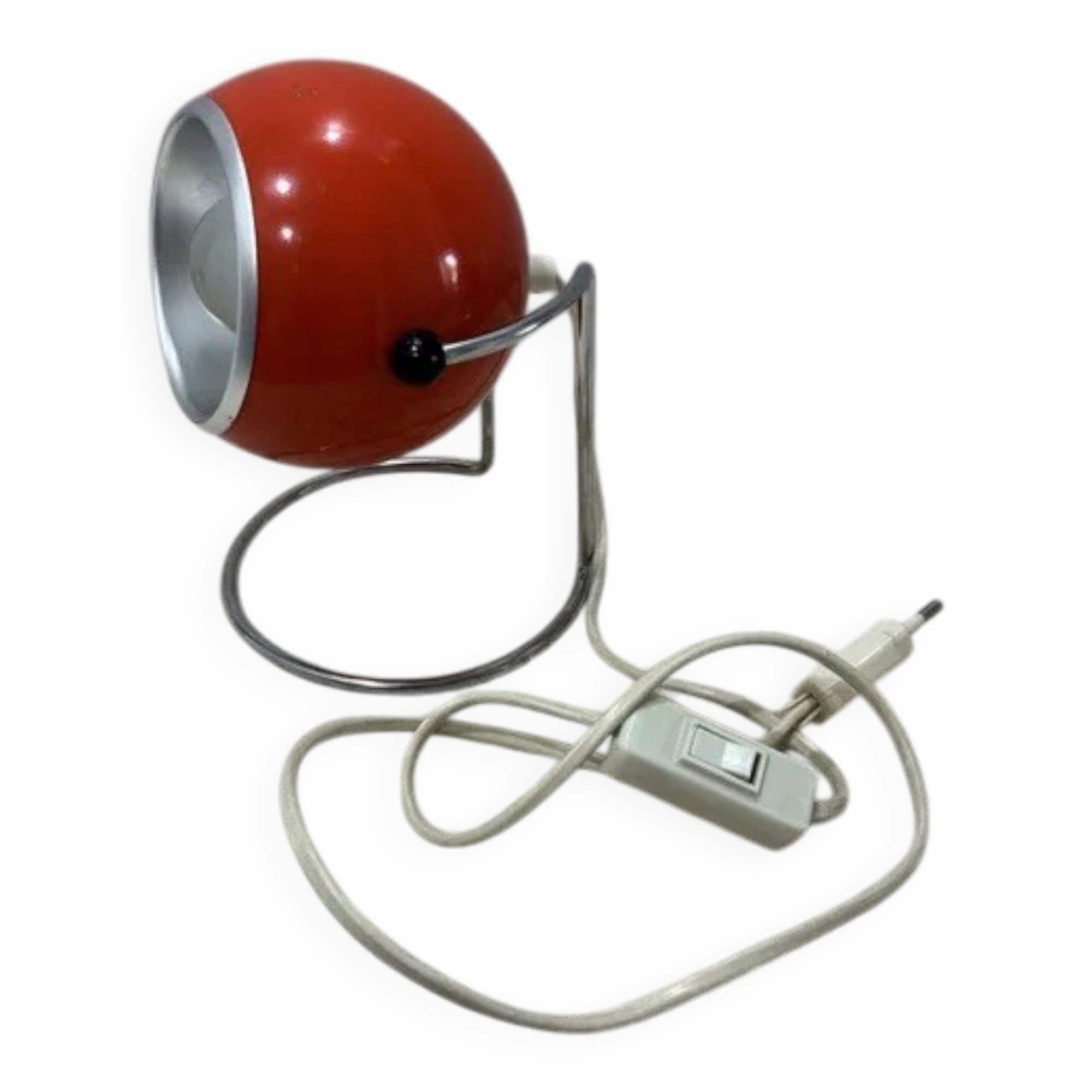 Lampe de table vintage orange en forme d'œil 1960 | Lampe en chrome de l'ère spatiale